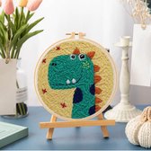 Crea010 – Gelukkige dinosaurus - Borduurpakket | Starterskit | Alles inbegrepen | Patroon | Borduurring | Borduurgaren | Voor volwassen | Punch needle | Creatief | Hobby | Borduren | Ontstres