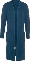 Knit Factory Jaida Lang Gebreid Dames Vest - Grof gebreid donkerblauw damesvest - Cardigan voor de herfst en winter - Lang vest tot over de knie - Petrol - 36/38 - Met steekzakken