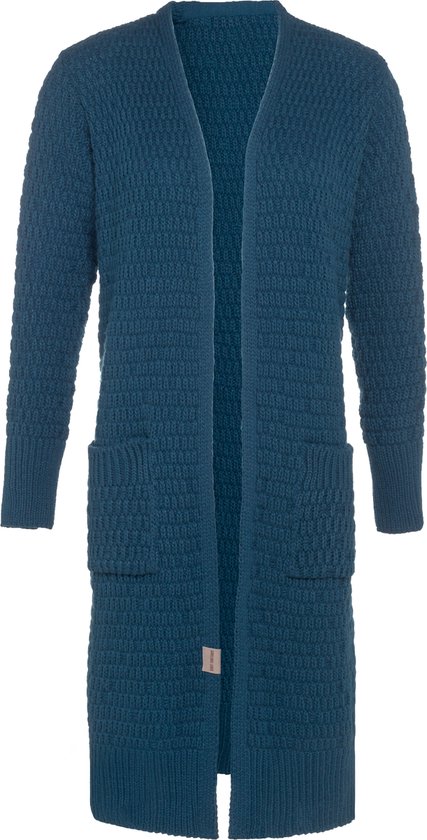 Knit Factory Jaida Lang Gebreid Dames Vest - Grof gebreid donkerblauw damesvest - Cardigan voor de herfst en winter - Lang vest tot over de knie - Petrol - 36/38 - Met steekzakken