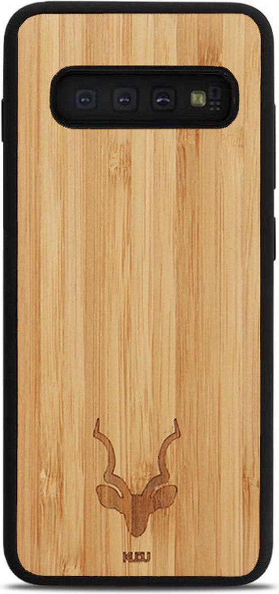 Kudu Samsung Galaxy S10 Plus hoesje case - Houten backcover - Handgemaakt en afgewerkt met duurzaam TPU - Bamboe - Zwart