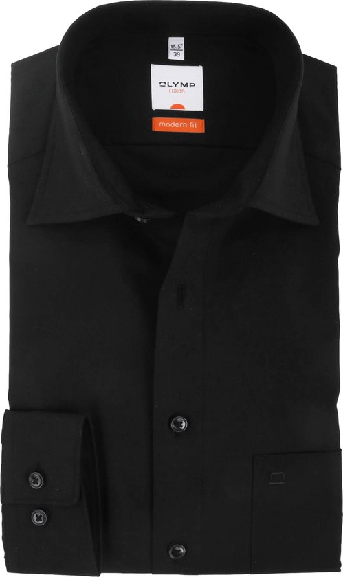OLYMP Luxor modern fit overhemd - zwart - Strijkvrij - Boordmaat: 39