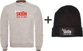 Set wintersport sweater grijs XL + muts - Après skiën kan ik wel - soBAD. | Foute apres ski outfit | kleding | verkleedkleren | wintersport beanie | wintersporttruien | wintersport
