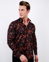 Luxe Heren Overhemd Bloemenprint - Slim Fit -3100 - Zwart