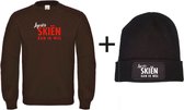 Set wintersport sweater zwart XL + muts - Après skiën kan ik wel - soBAD. | Foute apres ski outfit | kleding | verkleedkleren | wintersport beanie | wintersporttruien | wintersport