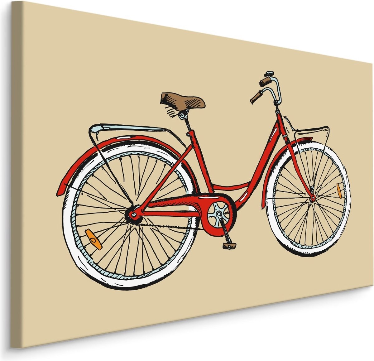 karo-art Schilderij - Rode Fiets op Gele Achtergrond, Premium Print Multikleur