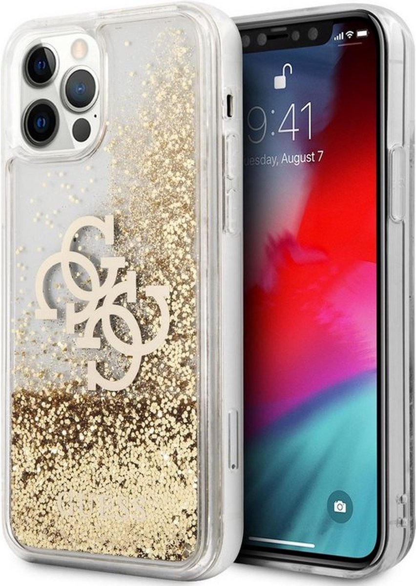 Guess Big 4G Logo Liquid Glitter Case - Geschikt voor Apple iPhone 12 Pro Max (6.7") - Goud