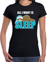 All I want is sleep / Ik wil alleen slapen  fun tekst slaapshirt / pyjama shirt - zwart - dames - Grappig slaapshirt / slaap kleding t-shirt XL