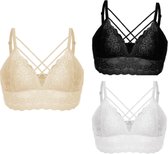 Dames bralette 3 stuks van kant met dunne schouderbandjes L/XL