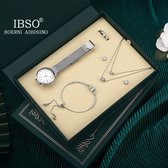 Boerni Aibisino  Premium Horloge, Ring, Armband, oorbellen en Ketting | Z0112 | Zilver luxe geschenk set| Crystal glass | Premium kwaliteit uurwerk Quartz Japan | Mineraal | Gesche