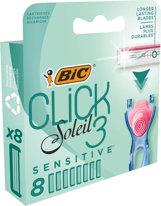 BIC scheermesjes - Click 3 Soleil Sensitive Scheersysteem navulmesjes voor vrouwen - 8 stuks - Mesjes zonder houder