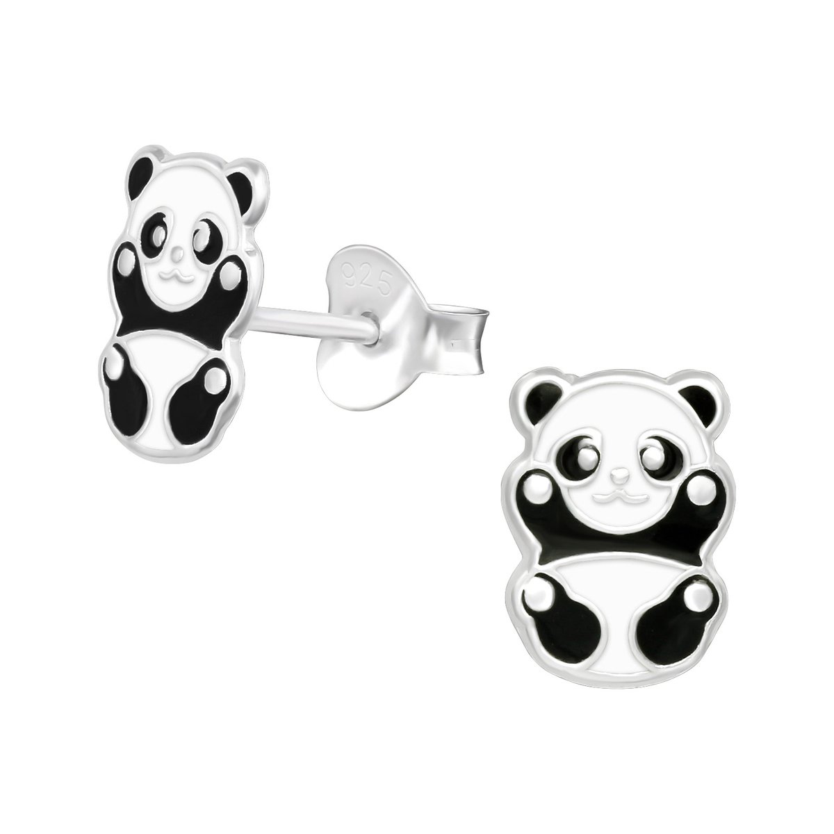 Pandabeer oorbellen| zwart-wit | zilver