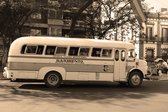 Dibond - Auto - Oldtimer bus in beige / wit / zwart - 120 x 180 cm.