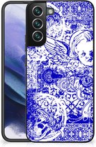 Smartphone Hoesje Geschikt voor Samsung Galaxy S22 Pro Back Case TPU Siliconen Hoesje met Zwarte rand Angel Skull Blue