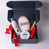 Aurgan Douche Set – Cosmetische Verzorgings Pakket – Arganolie 30ml + Keratine Shampoo 200ml + Traditionele Zwarte zeep 200g + Loofah Scrub Pad – Geschenkset – Verjaardag pakket –