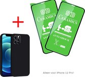 Nieuw Ontwerp Siliconen cover voor iPhone 12 Pro extra camera bescherming  + 2x screenprotector - iPhone 12 Pro case Zwart - iPhone 12 Pro hoesje Zwart