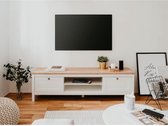 BERGEN TV-meubel met 2 laden - Decor van ambachtsman en wit eiken - B 160 x D 45 x H 40 cm