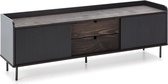 HORIZON TV meubel met schuifdeuren 2 lades - Walnoot en zwart metaal - Scandinavisch modern - L160XP40XH52cm