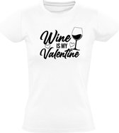 Wijn is mijn Valentijn | Dames t-shirt | Wine is my valentine | Valentijnsdag | Cadeau | Vriendin | Wit