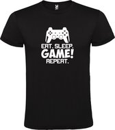 Zwart t-shirt met tekst 'EAT SLEEP GAME REPEAT' print Wit  size 3XL