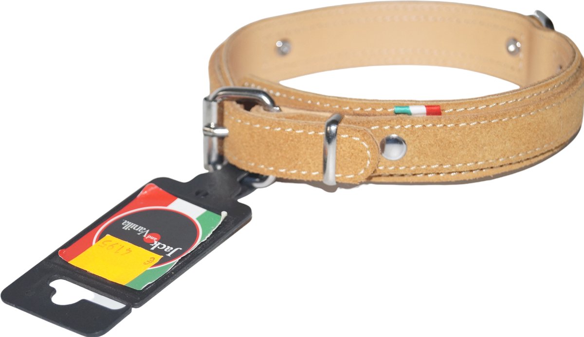 JACK AND VANILLA Gold Halsband / Hondenhalsband - Echt Leder - Bruin - Nekomtrek: 34,5 - 40,5 cm (GRAAG ALVORENS BESTELLEN OPMETEN)