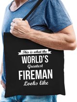 Worlds greatest fireman cadeau tas zwart voor volwassenen - Cadeau tas verjaardag brandweerman/brandweervrouw