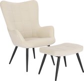 Relaxstoel leunstoelen vintage retro stoel gestoffeerde stoel met kruk televisiestoel oorfauteuil corduroy wit SKS28cm