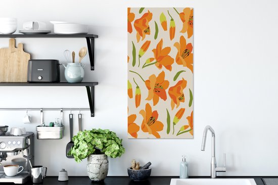 Canvas Schilderij Bloemen - Lelie - Patronen - 40x80 cm - Wanddecoratie