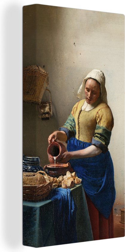 Canvas Schilderij Het melkmeisje - Vermeer - Oude meesters - 20x40 cm - Wanddecoratie