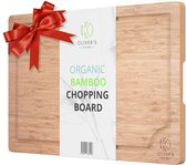 Oliver’s Kitchen’s Superieure 100% Biologische Bamboe Snijplank – Extra Grote Houten Snijplank – Sterk, Duurzaam & Slijtvast – Gemakkelijk Schoon te Maken met Saprand