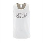 Witte Tanktop sportshirt met "OMG!' (O my God)" Print Zilver Size XXL