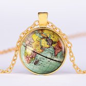 Bixorp Travel - Goudkleurige ketting met de Aarde / Wereldbol - Prachtige Goudkleurige ketting met Wereldkaart