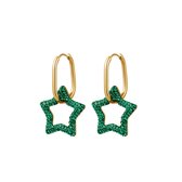 Oval hoops | Ster oorbellen met strass steentjes | Emerald | groen en goud kleur
