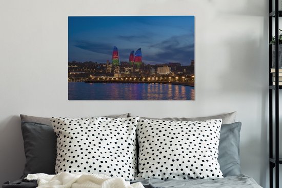 Peinture sur Toile Tours Flame Colorées en Azerbaïdjan - 90x60 cm - Décoration murale