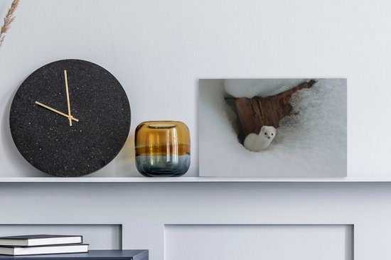 Tableau sur toile Belette Witte dans la neige - 30x20 cm - Décoration murale