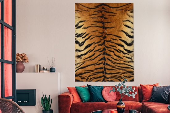 Canvas schilderij 120x160 cm - Wanddecoratie Tijgerprint - Wilde dieren - Vel - Muurdecoratie woonkamer - Slaapkamer decoratie - Kamer accessoires - Schilderijen