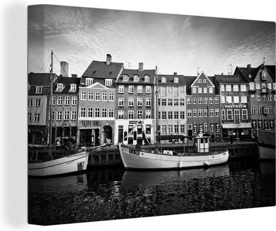 Canvas Schilderij Nyhavn in Kopenhagen in zwart-wit - Wanddecoratie