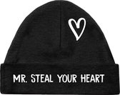 Babymutsje mr steal your heart-newborn-0-3 mnd-Zwart-Wit