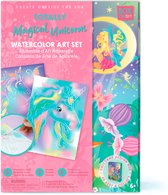 Box Candiy: Totally Magical Unicorn - AQUAREL KUNST SET, met 5 aquarelkaarten, 1 deurhanger in aquarelpapier, 2 penselen en 6 aquarelkleuren, in geschenkdoos 4x17x23cm, 6+