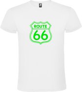Wit t-shirt met 'Route 66' print Neon Groen size 4XL