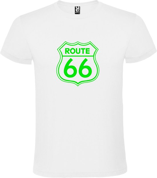 Wit t-shirt met 'Route 66' print Neon Groen size L