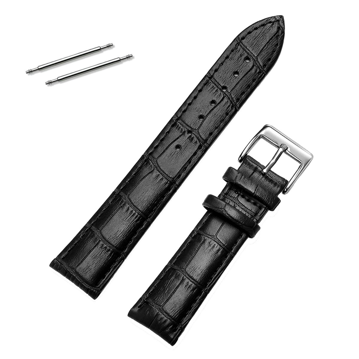 Fako® - Horlogebandje - Echt Leer - 18mm - Croco - Zwart