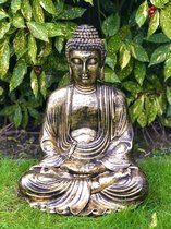 Boeddha geplooide rok 55 cm bronskleur 55 cm hoog - polyester - polyresin - polystone - hoogkwalitatieve kunststof - decoratiefiguur - interieur - accessoire - voor binnen - voor buiten - cadeau - geschenk - tuinfiguur - tuinbeeld