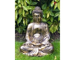 Boeddha geplooide rok 55 cm bronskleur 55 cm hoog - polyester - polyresin - polystone - hoogkwalitatieve kunststof - decoratiefiguur - interieur - accessoire - voor binnen - voor buiten - cadeau - geschenk - tuinfiguur - tuinbeeld