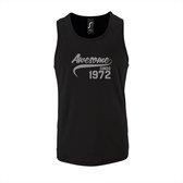 Zwarte Tanktop sportshirt met "Awesome sinds 1972" Print Zilver Size M