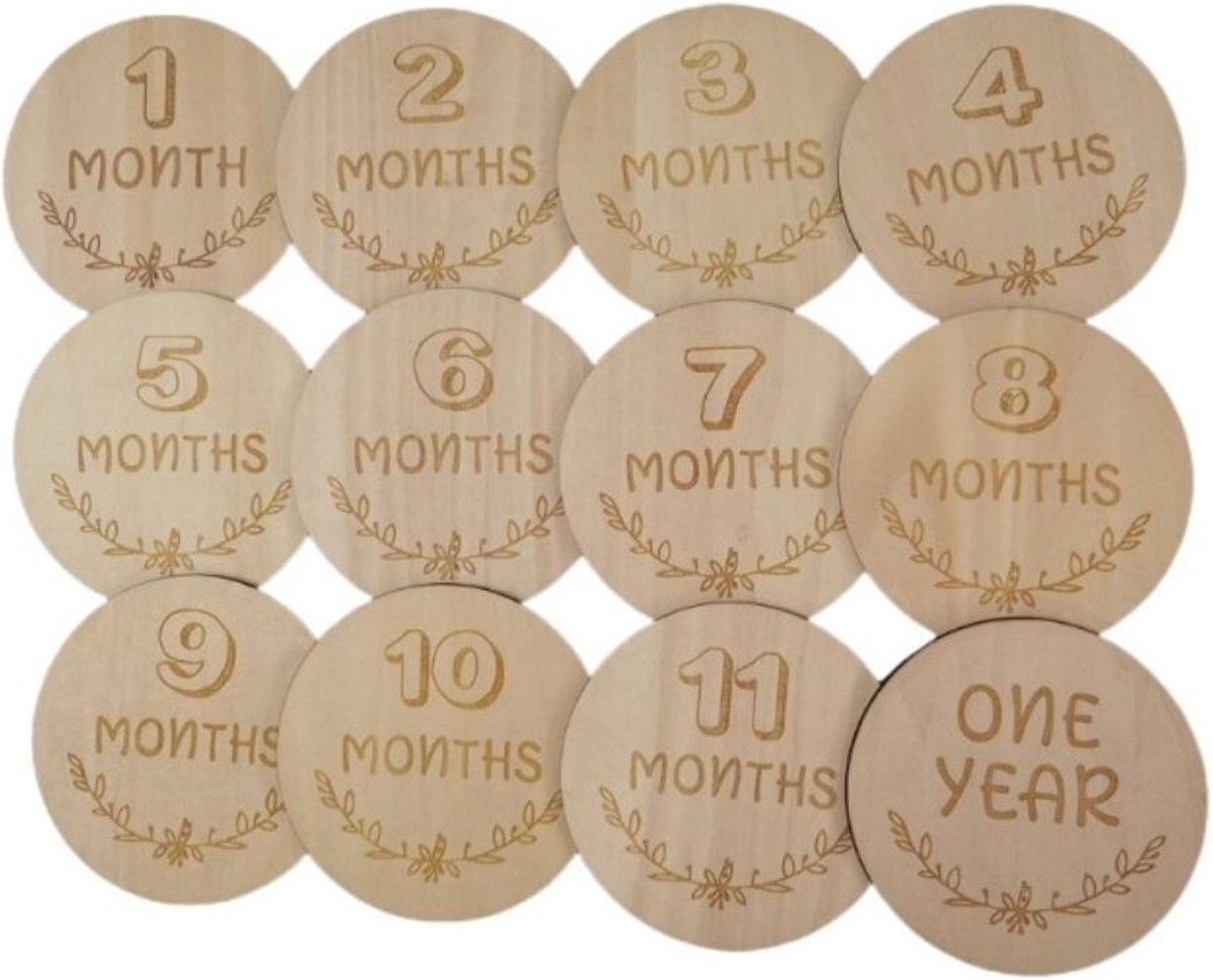 Goedkoopste Mijpaalkaarten - Mijlpaal schijven van hout - Milestone - Foto kaarten baby - 12 stuks