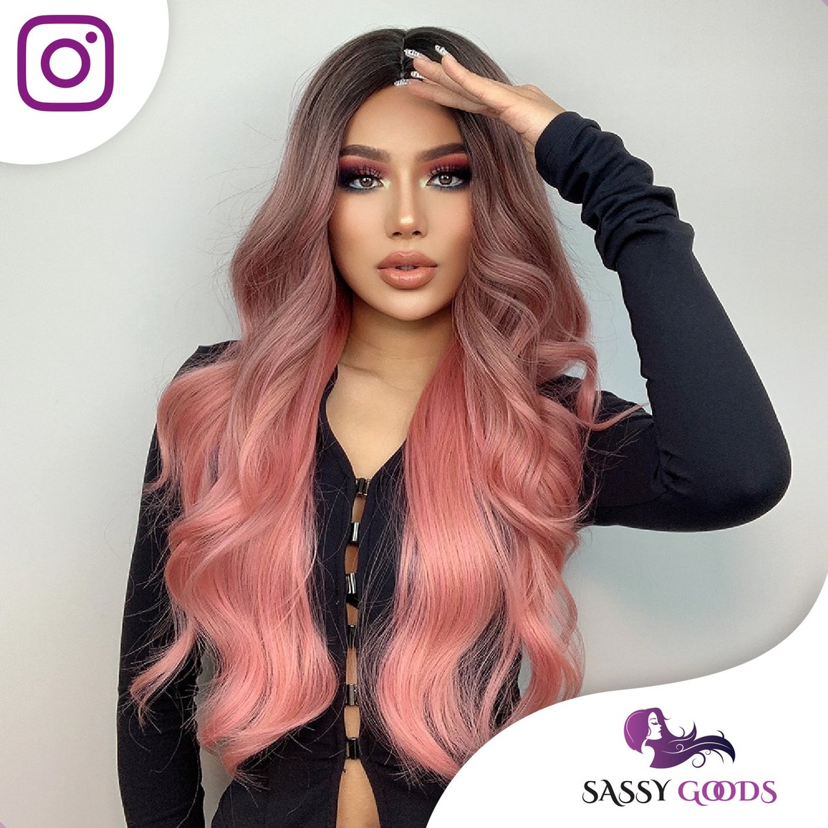SassyGoods Roze Pruik - Pruiken Dames Lang Haar - Wig - Haarstuk - Wasbaar - 70 cm — afbeelding 7