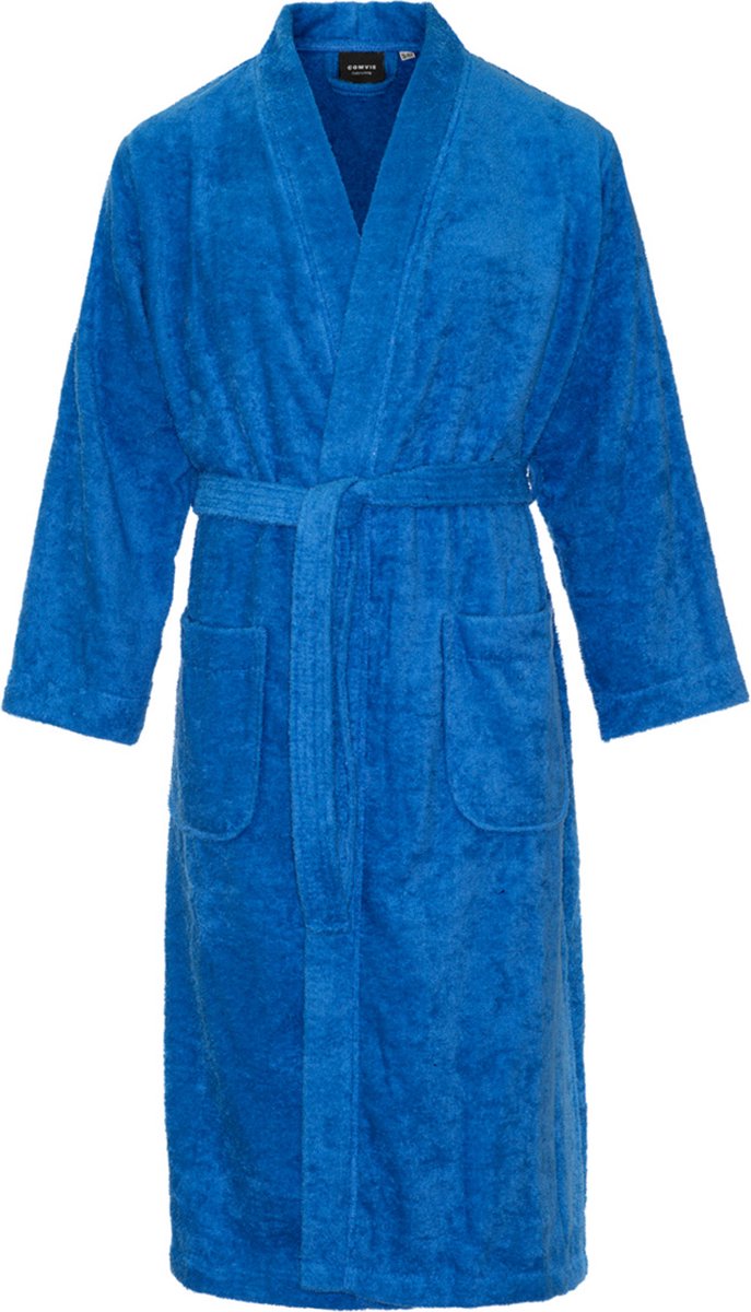 Kimono badstof katoen – lang model – unisex – badjas dames – badjas heren – sauna - kobalt blauw - S/M