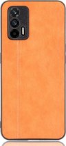 Realme GT Hoesje - Mobigear - Stitch Serie - Kunstlederen Backcover - Oranje - Hoesje Geschikt Voor Realme GT