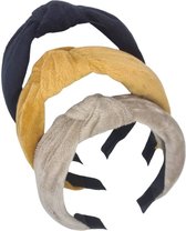 Diadeem - haarband met knoop - zachte stof - zwart of okergeel of taupe/lichtbruin — Zwart