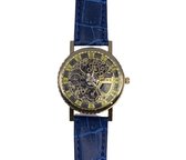 Raafdesigns Skeleton Horloge Goud Blauwe band Heren